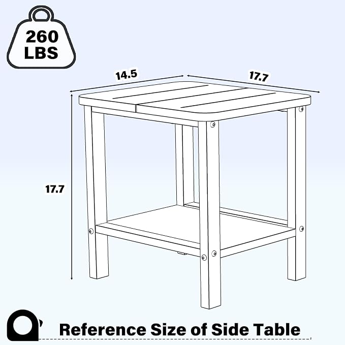 Ayge 17.7" Double Outdoor Side Table, Rectangular HDPE Adirondack End Table for Patio, Lawn, Pool, Garden, Backyard，Black