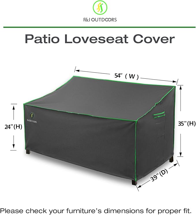 F&J Outdoors Patio Loveseat Covers Waterproof UV Resistant Deep Seat Outdoor Loveseat Cover, Grey, 54" W x 39" D x 35" H
