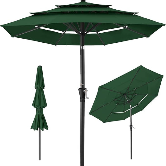 Best Choice Products 10ft 3-Tier Market Patio Umbrella, Outdoor Sun Shade with Tilt, Crank Lift, 8 Ribs for Backyard, Deck, Poolside – Green