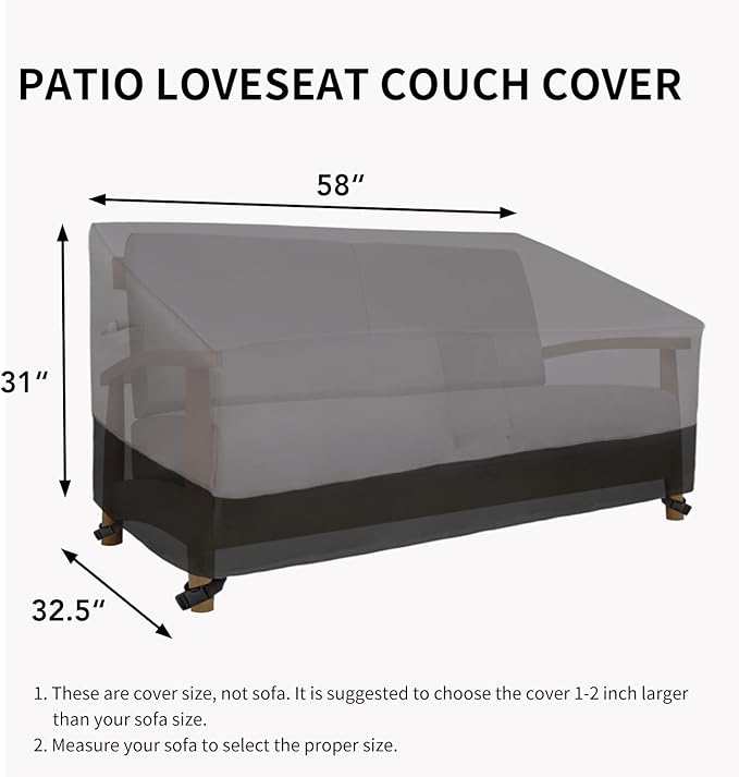 Easy-Going Waterproof Outdoor Loveseat Cover - Heavy Duty 2-Seater Patio Couch Cover, Windproof with Air Vent (58Wx32.5Dx31H inch, Gray/Black)