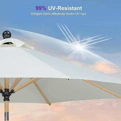 PURPLE LEAF 10 Feet Patio Umbrella Outdoor Table Umbrella Aluminum Round Market Umbrella with Push Button Tilt & 8 Sturdy Ribs and Crank Commercial Sun Umbrella for Garden Patio Balcony, Cream