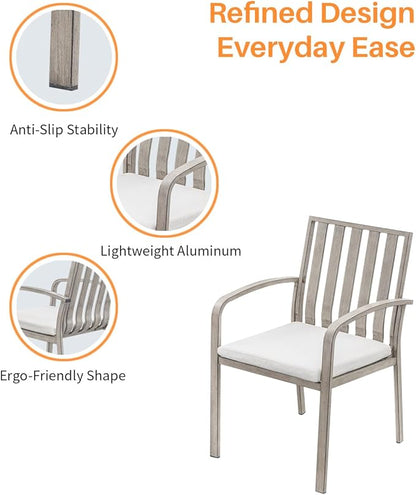 Patio Dining Chairs Set of 2, Aluminum Outdoor Dining Chairs with Thick Cushions, Deep Seating Outdoor Patio Chairs for Table, Sturdy Patio Furniture for Deck, Balcony, Garden, Limed Oak