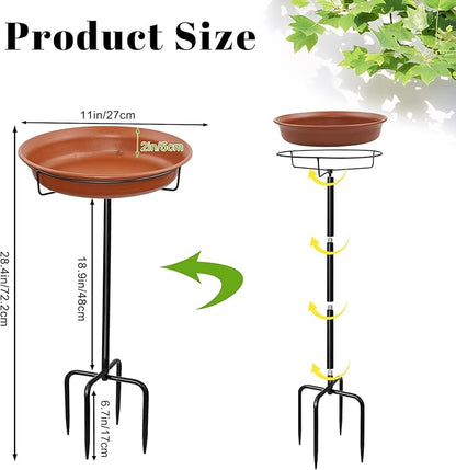 28In Freestanding Birdbaths Bowl Outdoor, Free Standing Garden Bird Bath Bird Feeder Bowl with Metal Stake, Detachable Decoration Spa Birdfeeder for Garden Patio Yard Lawn, 4 Spiky Feet (Brown)