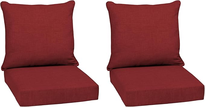 Arden Outdoor Deep Seat Cushion Set (2-Pack), 22 in x 24 in, Weather-Proof, Rain-Proof, Fade Resistant Patio Cushion for Chair, Sofa, and Couch Ruby Red Leala