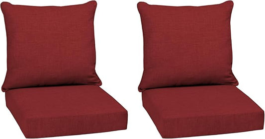 Arden Outdoor Deep Seat Cushion Set (2-Pack), 22 in x 24 in, Weather-Proof, Rain-Proof, Fade Resistant Patio Cushion for Chair, Sofa, and Couch Ruby Red Leala