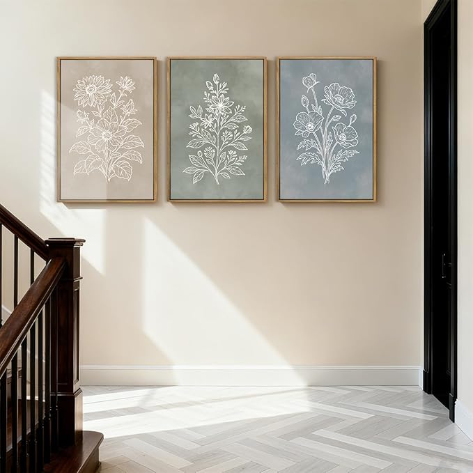 Anyzal Extra Large Boho Botanical Framed Wall Art 24x36 Inch Farmhouse Floral Painting Modern Minimalist Artwork for Living Room Bedroom Dining Room Set of 3