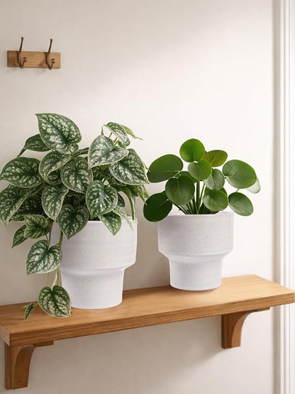 INGOFIN Ceramic Planter Pot Set of 3, 4/5/6 Inch Indoor Plant Decorative Cachepot for Pothos & Succulents, No Drainage Hole, Modern Tabletop Desk Display Pot for Home Decor, Pockmarks White