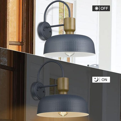 Outdoor Barn Light Hammered Barn Light, Farmhouse Exterior Wall Mount Light Vintage Wall Lighting Fixture Industrial Sconce Lantern for Porch, Entryway, Garage, Blue, 1 Pack