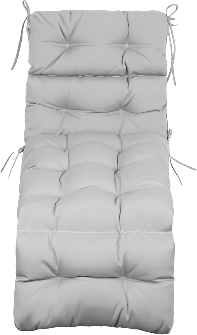 ARTPLAN Outdoor Chasie Lounge Tufted Thick Cushion with Ties,Replacement Wicker Chair Cushion for Paito Fruniture,72x22x4inches,All Weather,Grey