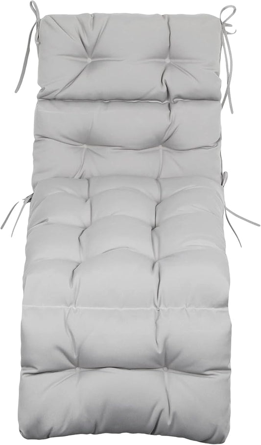 ARTPLAN Outdoor Chasie Lounge Tufted Thick Cushion with Ties,Replacement Wicker Chair Cushion for Paito Fruniture,72x22x4inches,All Weather,Grey