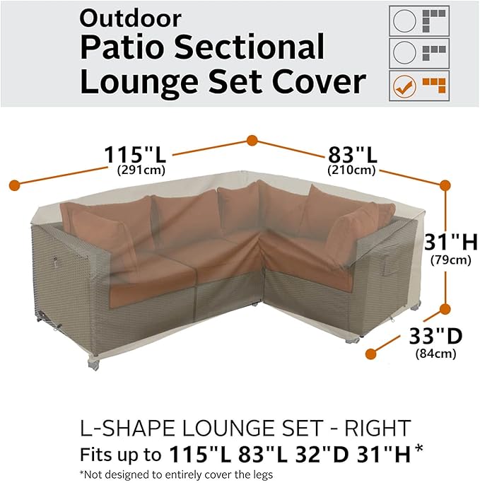 Heavy Duty Outdoor Sectional Sofa Cover, 115"X83" L-Shaped Waterproof 600D Patio Sectional Cover, Lawn Patio Furniture Protector(Storm Grey, L-Shaped-Right Facing-115 x83)