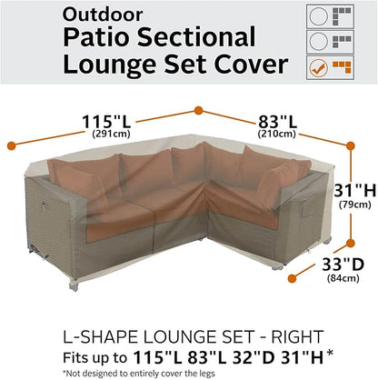 Heavy Duty Outdoor Sectional Sofa Cover, 115"X83" L-Shaped Waterproof 600D Patio Couch Cover, Lawn Patio Furniture Covers (Desert Khaki, L-Shaped-Right Facing-115 x83)