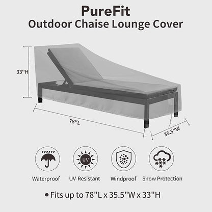 PureFit Outdoor Chaise Lounge Cover, Lounge Chair Covers Waterproof Patio Furniture Lounge Chair Cover, UV Resistant & Weatherproof, 1 Pack, 78"L x 35.5"W x 33"H Inches, Gray