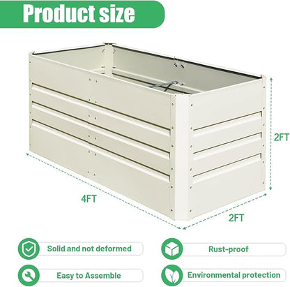 SnugNiture 4x2x2FT Raised Garden Bed Galvanized Planter Garden Boxes Outdoor, Deep Root Planter Raised Bed for Vegetables Flowers Herbs,Beige White