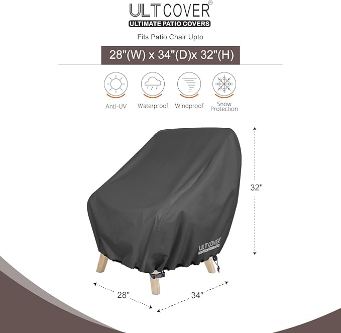 ULTCOVER Waterproof Patio Chair Cover 2 Pack – Outdoor Lounge Deep Seat Single Lawn Chair Cover Fits Up to 28W x 34D x 32H inches, Black