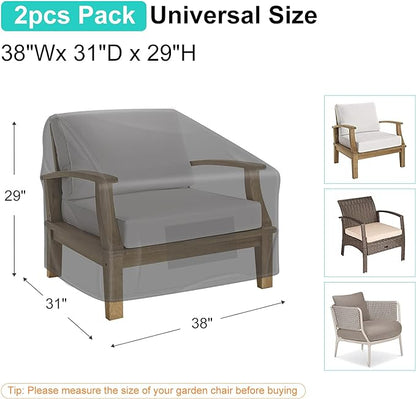 Patio Chair Covers for Outdoor Furniture Waterproof 2 Pack, Lawn Chair Covers 600D Heavy Duty Oxford Cloth, Large Covers for Lounge Lawn Deep Seat Black 38" W x 31" D x 29" H