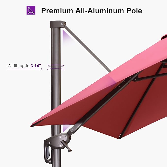 PURPLE LEAF 10' X 10' Patio Cantilever Umbrella with Base Included Square Outdoor Umbrella with 360° Rotation and Aluminum Offset Hanging for Garden Backyard Pool, Terra