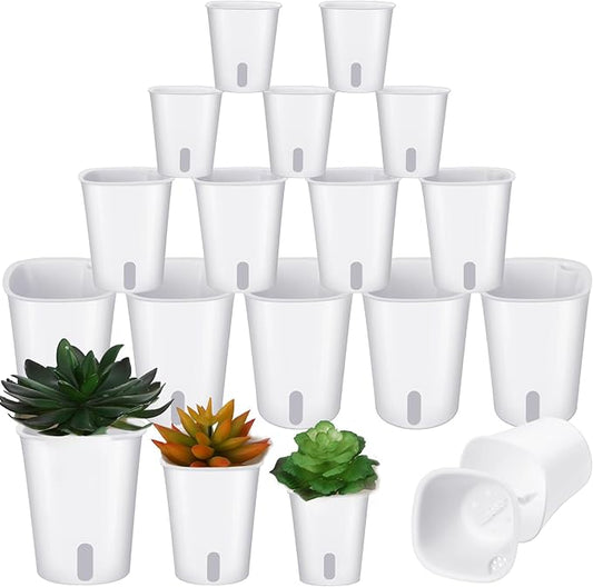 Ziliny 18 Pcs Self Watering Pots Plastic Plant 3 Sizes Flower Plant Pot with Inner White Flower Pots for Indoor House Plants Plastic Self Watering Pot for Herbs Flowers (Xs,S,M)