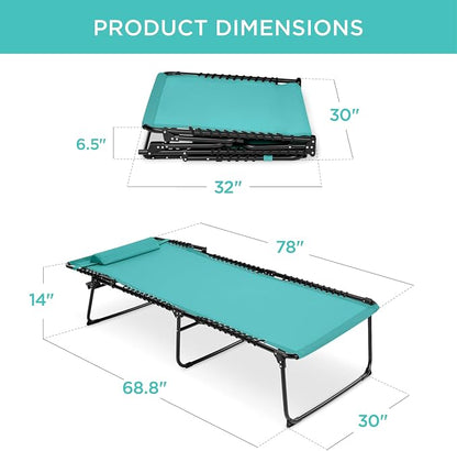 Best Choice Products Extra Wide Patio Chaise Lounge Chair, Portable Outdoor Folding Recliner for Lawn, w/ 8 Positions, Handles, 440lb Capacity - Teal