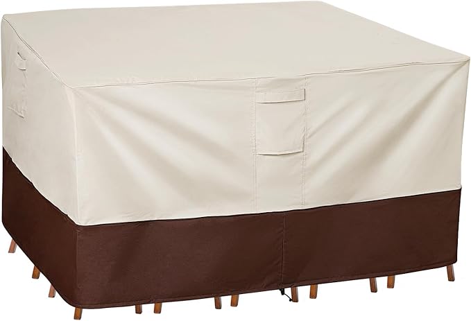 Vailge Waterproof Patio Furniture Set Cover with Padded Handles, Patio/Outdoor Table Cover, Patio/Outdoor Dining Square Table Chairs Cover(Large,Beige & Brown)