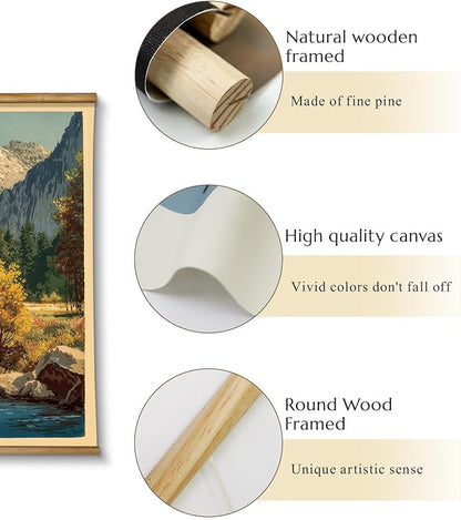 VIYYIEA Extra Large Size Canvas Wall Art, 36x54 Inch Yosemite National Park Vintage Landscape Hanging Scroll for Living Room, Bedroom, or Office Decor