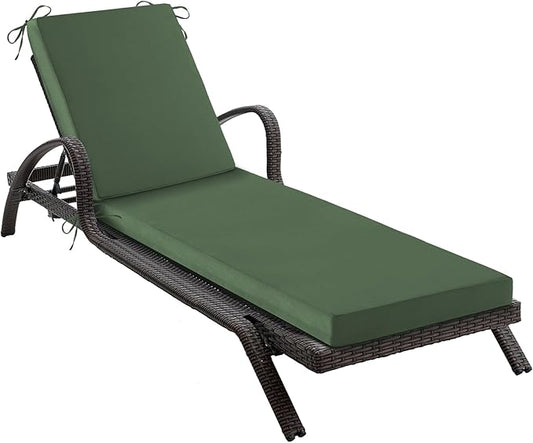 Chaise Lounge Cushions Outdoor, Waterproof Lounge Chair Cushion, 72x 21x 3 Inch Outdoor Chair Cushions with Ties, High-Density Foam Patio Lounge Chair Pads for Lawn, Pool & Beach, Forest Green