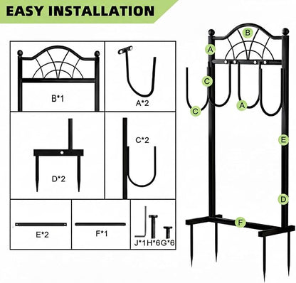 2 Pack Garden Hose Holder,Upgraded Freestanding Hose Holder with 4 Spikes, Heavy Duty Metal Hose Reel,Sturdy Hose Stand Holds up to 100ft Hose for Outside,Yard & Lawn Garden,Black