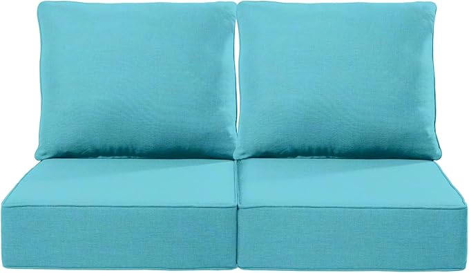 Luxury 22x24/22x25 6-Inch Outdoor Seat Cushions - Set of 2 Water Resistant Patio Chair Cushion for Porch Rattan Dining Rocker Glider Chairs Loveseat Couch Sectional Sofa - Turquoise