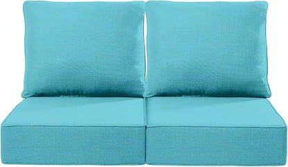 Luxury 22x24/22x25 6-Inch Outdoor Seat Cushions - Set of 2 Water Resistant Patio Chair Cushion for Porch Rattan Dining Rocker Glider Chairs Loveseat Couch Sectional Sofa - Turquoise