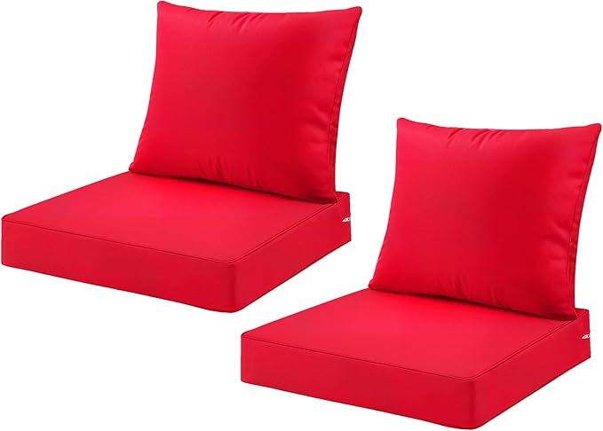 ARTPLAN Outdoor Deep Seat Cushion Set for Wicker Chair,Set of 2,Seat:24"x 24" x 4",Back:22" W x 24",100% Foam,Water Repellant, Fade Resistant,Cushion Replacements for Patio Furniture,Red
