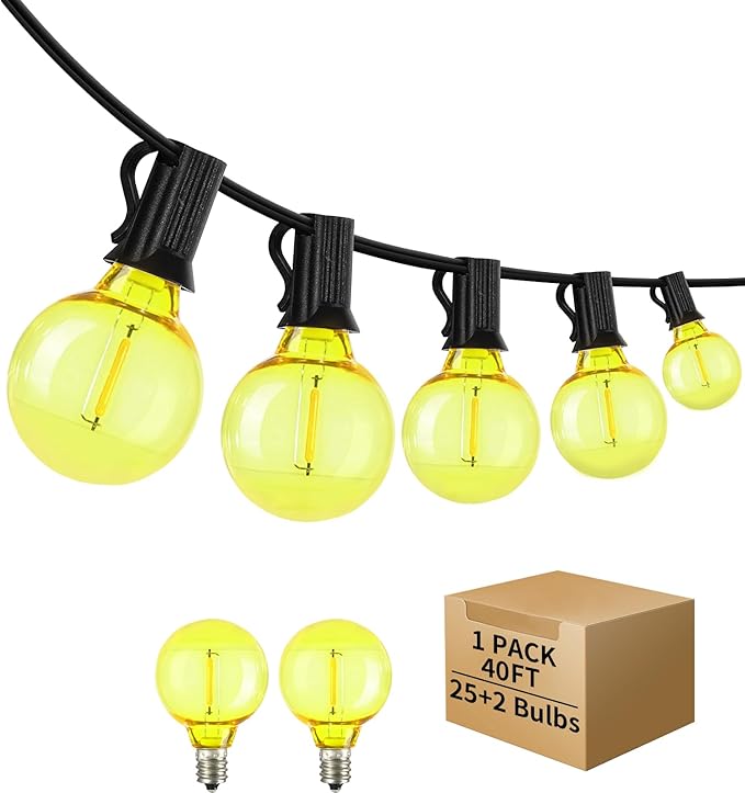 40FT LED Outdoor String Lights Waterproof, G40 LED Globe Outdoor Lighting for Patio with 27 Edison Vintage Shatterproof Bulbs, Connectable Backyard Lights for Garden, Bistro, Porch, Cafe