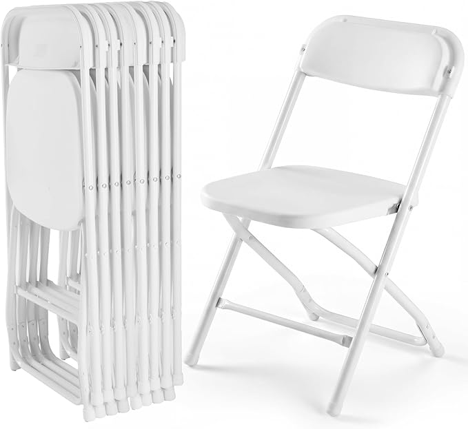 DUMOS Folding Chairs Sets of 8, 330lbs Plastic Stackable Portable Patio Dining Sets, Fold Up for Indoor Outdoor, Camping, Garden, Party, Meeting (White)