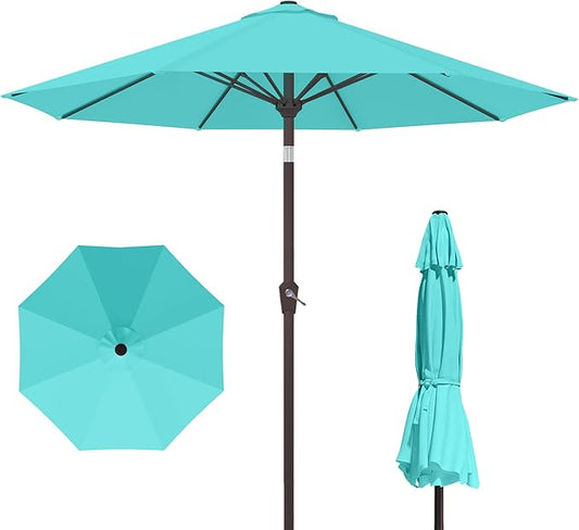 PatioKingdom 10FT Patio Umbrella with Push Button Tilt and Crank, Outdoor Market Umbrella with 8 Fiberglass Ribs, UV Protection Table Umbrella for Pool,Backyard,Garden,Deck(Peacock Blue, 10FT)