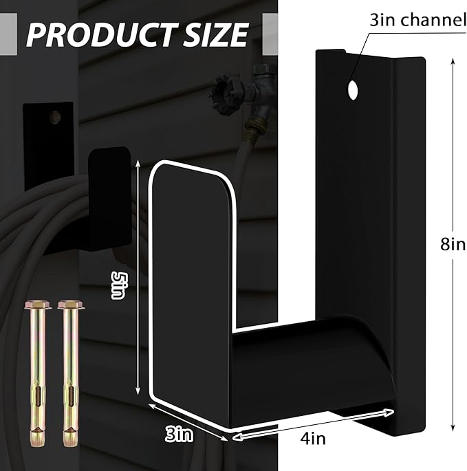 CroBlissful Garden Hose Holder Wall Mount Garden Water Hose Hanger Metal Line Hanger Holds Over 100' Heavy Duty Bracket for Outside Expandable Extension Cords Ropes Holder (Black)