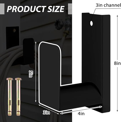 CroBlissful Garden Hose Holder Wall Mount Garden Water Hose Hanger Metal Line Hanger Holds Over 100' Heavy Duty Bracket for Outside Expandable Extension Cords Ropes Holder (Black)