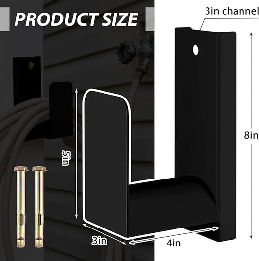 CroBlissful Garden Hose Holder Wall Mount Garden Water Hose Hanger Metal Line Hanger Holds Over 100' Heavy Duty Bracket for Outside Expandable Extension Cords Ropes Holder (Black)