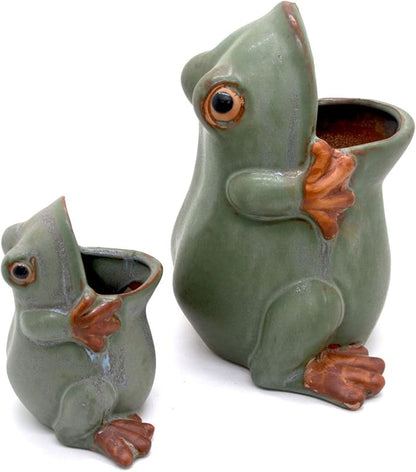 7" Ceramic Frog Shaped Plant Pot for Bonsai Flower Succulent Planter Candy Dish Pencil Holder Decor Multipurpose Green Frog Gift