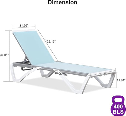 PURPLE LEAF Patio Chaise Lounge Chair Outside Aluminum Plastic Stackable Tanning Chairs for Pool Sunbathing Beach Deck Outdoor Lounger, Light Blue