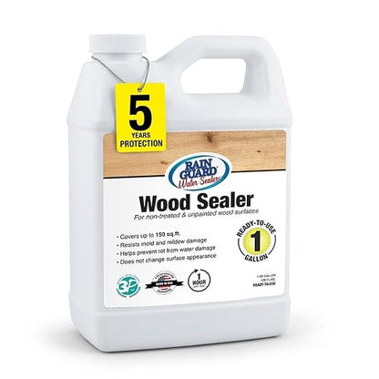 Rain Guard Wood Sealer 1 Gallon | Ready to Use | Protects Wood from Water Damage, Rotting, and Stains | Water Based Silane/Siloxane | Eco-Friendly | VOC-Free | Natural Finish