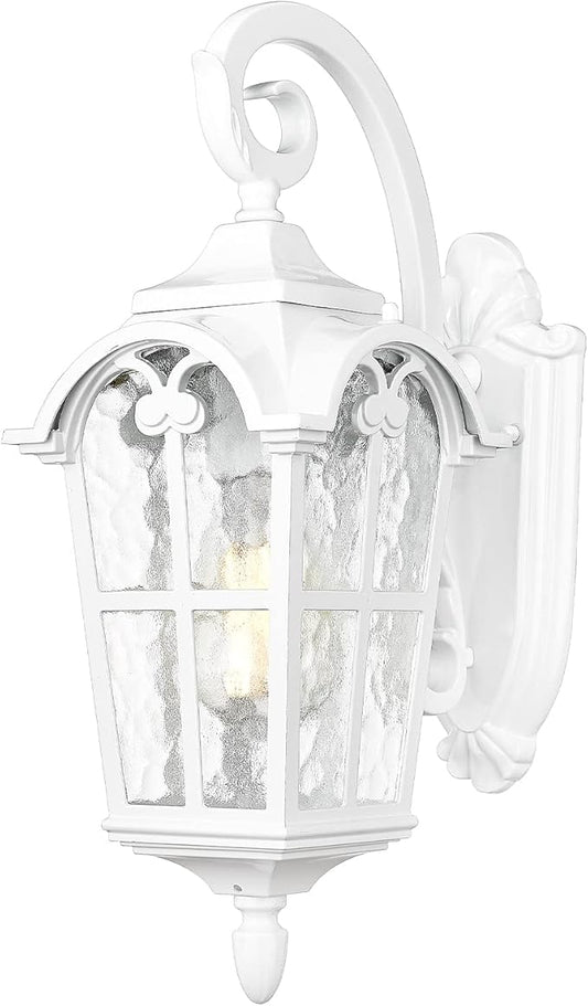 Emliviar Outdoor Wall Lights, 1-Light Modern Outside Lights for House, 17.5 Inch Height with Water Glass, White Finish, WE215B WH