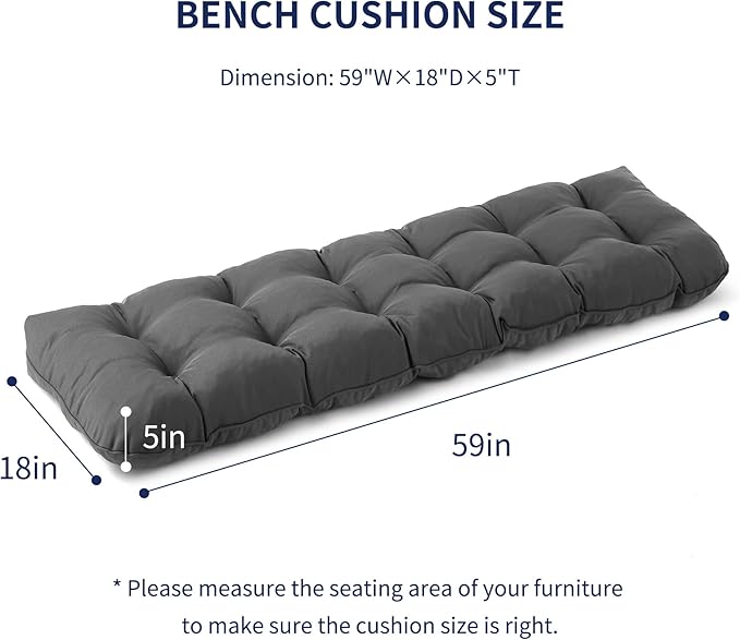 IPYNBAP Outdoor Bench Cushion, 59x18x5 Inch, Waterproof Bench Cushion for Outdoor/Indoor Furniture, Tufted Patio Bench Seat Cushion, Fade Resistant Outdoor Cushions for Porch Swing Couch, Dark Grey