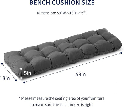 IPYNBAP Outdoor Bench Cushion, 59x18x5 Inch, Waterproof Bench Cushion for Outdoor/Indoor Furniture, Tufted Patio Bench Seat Cushion, Fade Resistant Outdoor Cushions for Porch Swing Couch, Dark Grey