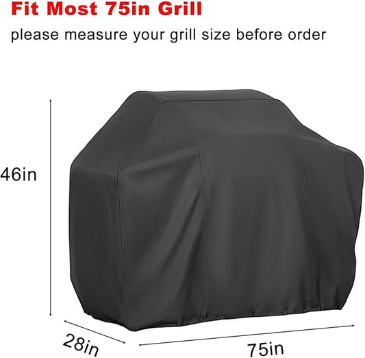 Grill Cover, Large 75-Inch Heavy Duty Waterproof UV Resistant BBQ Grill Cover for Outdoor Grill, Fit for Nexgrill Brinkmann Weber Char-Broil and More