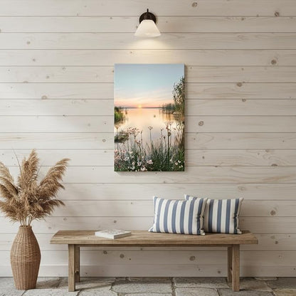 Lake Canvas Landscape Wall Art: Nature Picture Print Vertical Sunset Scene Painting Artwork for Bedroom Living Room Decor