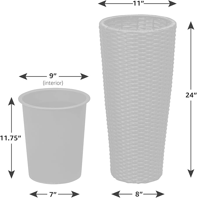 Balkene Home Noah Round Wicker Planter Tall Planter Decor Box for Adaptable Outdoor Furnishings All Weather Versatile Perfect Patio Herb Garden Living Space - 2 Piece Set - Mocha