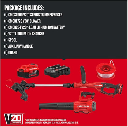 CRAFTSMAN V20 String Trimmer and Leaf Blower Combo Kit, Cordless (CMCK297M1)