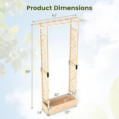 S AFSTAR Raised Garden Bed with Trellis, 2 Pieces Fir Wood Planter Box with Flat Roof & Drainage Holes, Vertical Planter Raised Bed for Climbing Plants, Flowers & Vegetables, 43" x 14" x 89" (Natural)