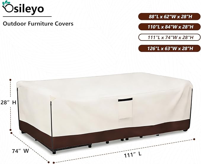 Patio Furniture Covers Waterproof,600D Heavy Duty Patio Cover for 6/7/8 PCS Sets Sectional Sofa Couch Dining Rocking Swivel Chairs Ottomans Coffee Table,111L x 74W x 28H inch Beige & Brown