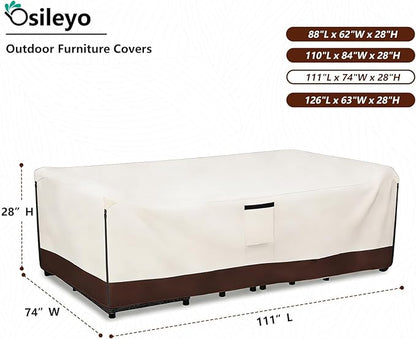 Patio Furniture Covers Waterproof,600D Heavy Duty Patio Cover for 6/7/8 PCS Sets Sectional Sofa Couch Dining Rocking Swivel Chairs Ottomans Coffee Table,111L x 74W x 28H inch Beige & Brown
