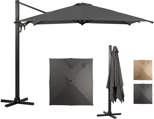 SUNVIVI OUTDOOR Patio Umbrella, Rectangular Patio Umbrella, Metal Pole Square Outdoor Umbrella with Crank and Push Button Tilt, Large Outdoor Umbrella with Polyester Canopy